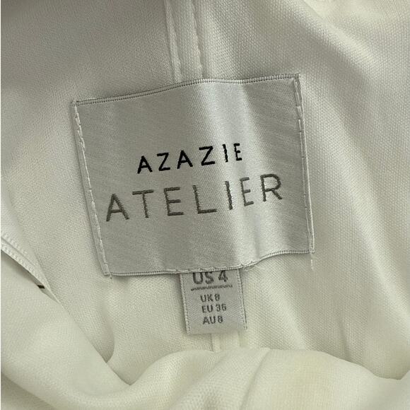 Azazie Atelier - Zaya Bow Detail Maxi Dress with Slit in White - Picture 3 of 5